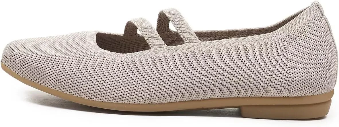 Women’s Ballet Flats Knit Mary Jane Flat Comfort Walking Slip-on Dressy Work Driving Shoes with Straps