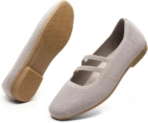 Women’s Ballet Flats Knit Mary Jane Flat Comfort Walking Slip-on Dressy Work Driving Shoes with Straps