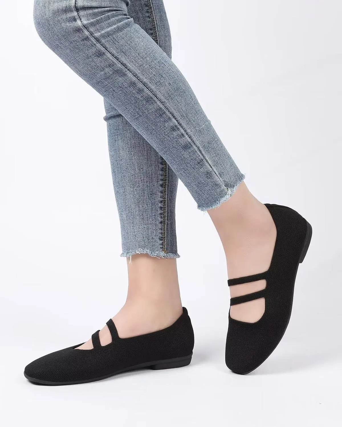 Women’s Ballet Flats Knit Mary Jane Flat Comfort Walking Slip-on Dressy Work Driving Shoes with Straps