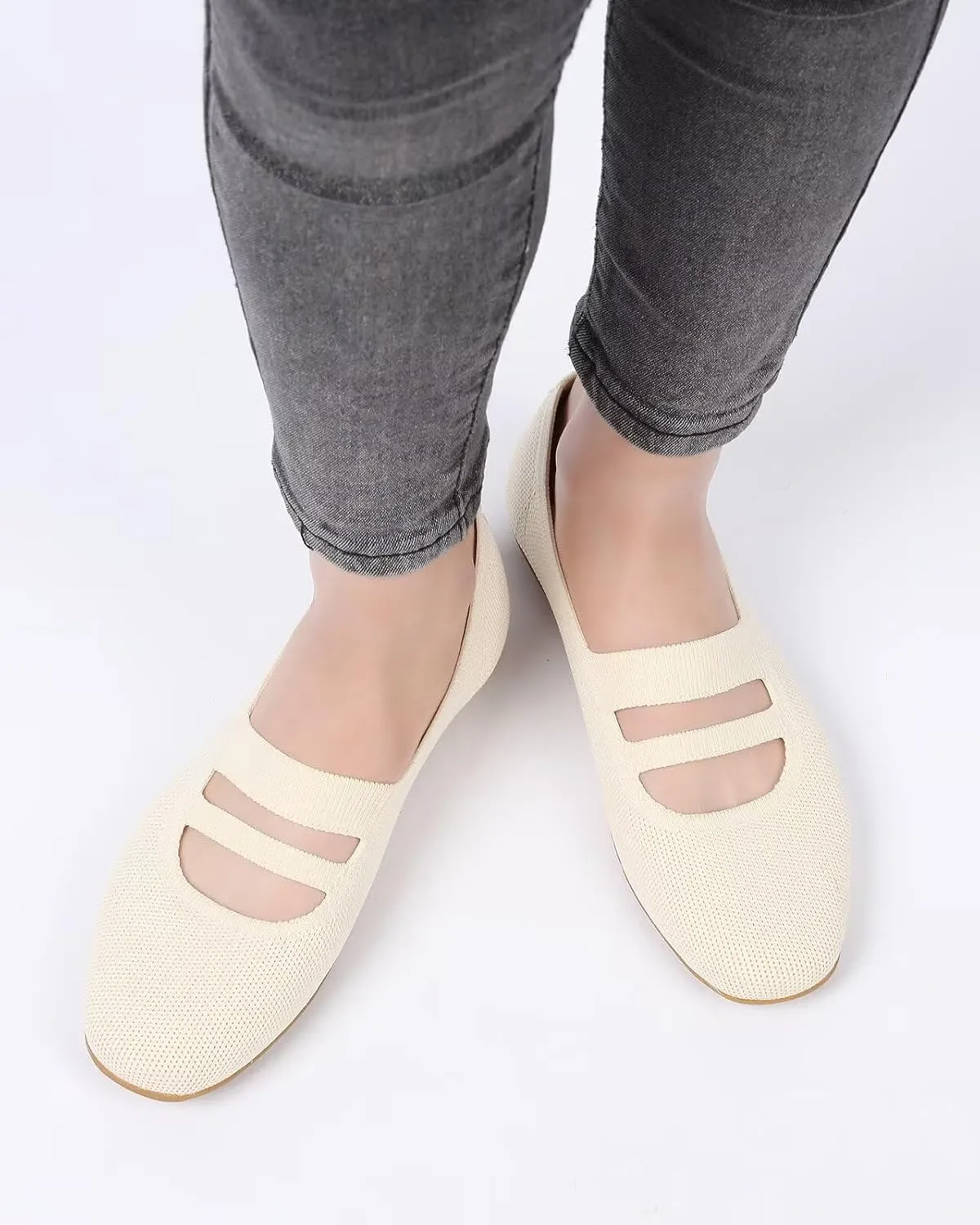 Women’s Ballet Flats Knit Mary Jane Flat Comfort Walking Slip-on Dressy Work Driving Shoes with Straps