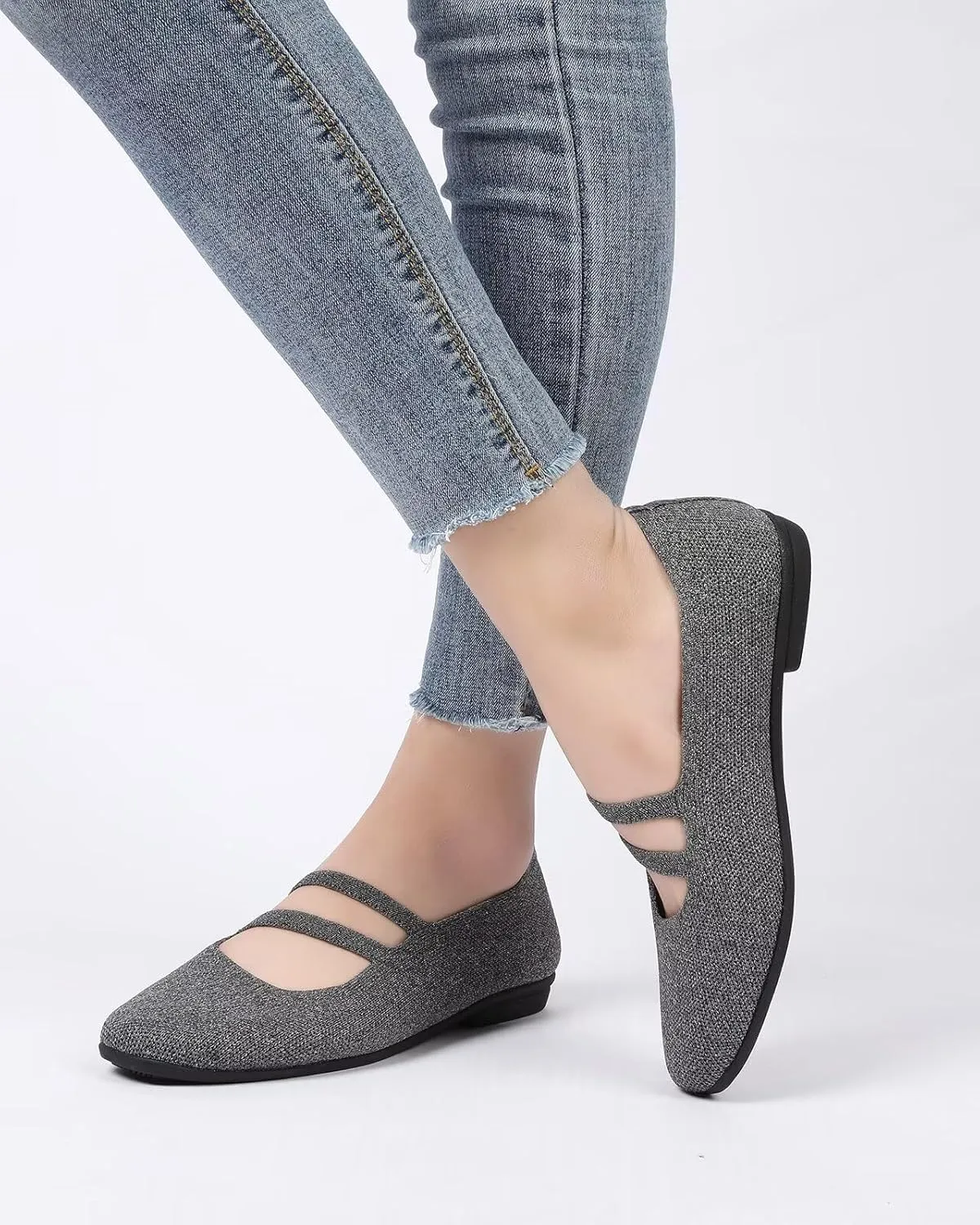 Women’s Ballet Flats Knit Mary Jane Flat Comfort Walking Slip-on Dressy Work Driving Shoes with Straps