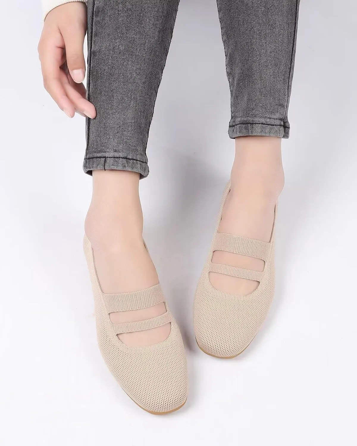 Women’s Ballet Flats Knit Mary Jane Flat Comfort Walking Slip-on Dressy Work Driving Shoes with Straps