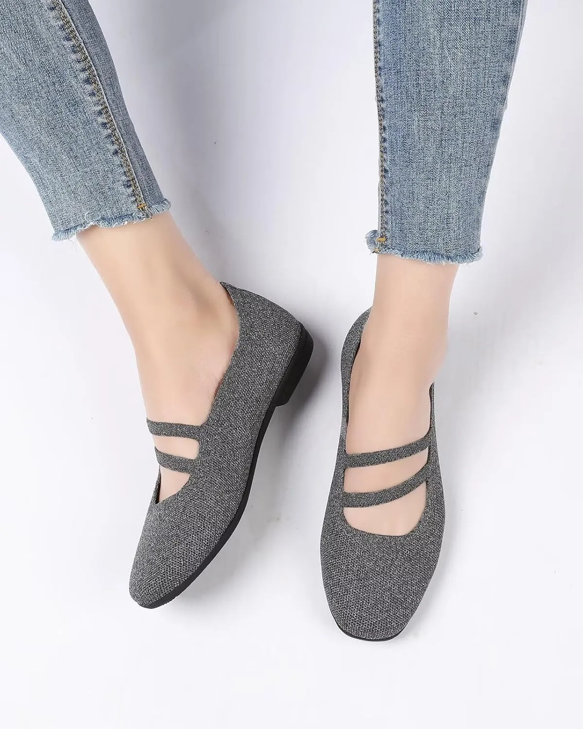 Women’s Ballet Flats Knit Mary Jane Flat Comfort Walking Slip-on Dressy Work Driving Shoes with Straps