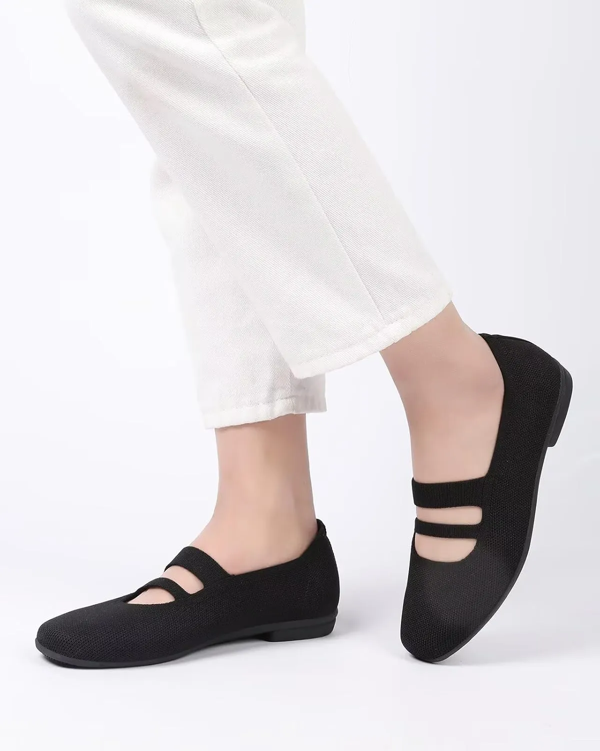 Women’s Ballet Flats Knit Mary Jane Flat Comfort Walking Slip-on Dressy Work Driving Shoes with Straps