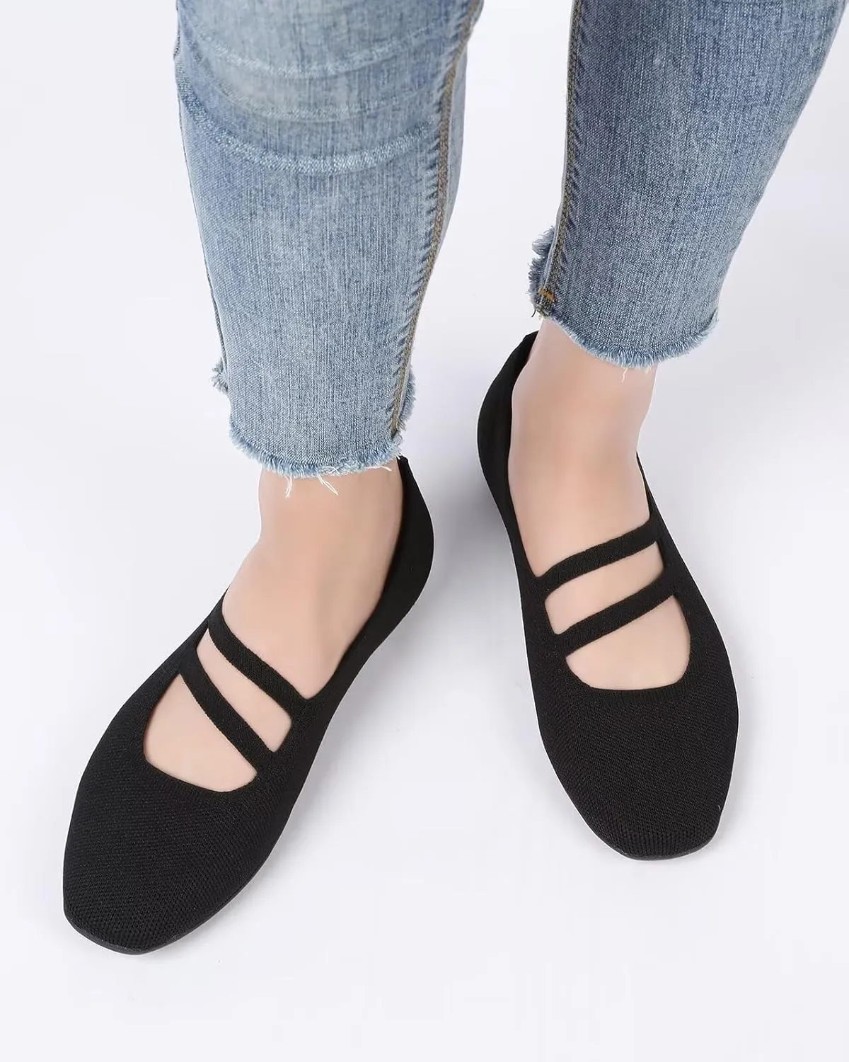 Women’s Ballet Flats Knit Mary Jane Flat Comfort Walking Slip-on Dressy Work Driving Shoes with Straps