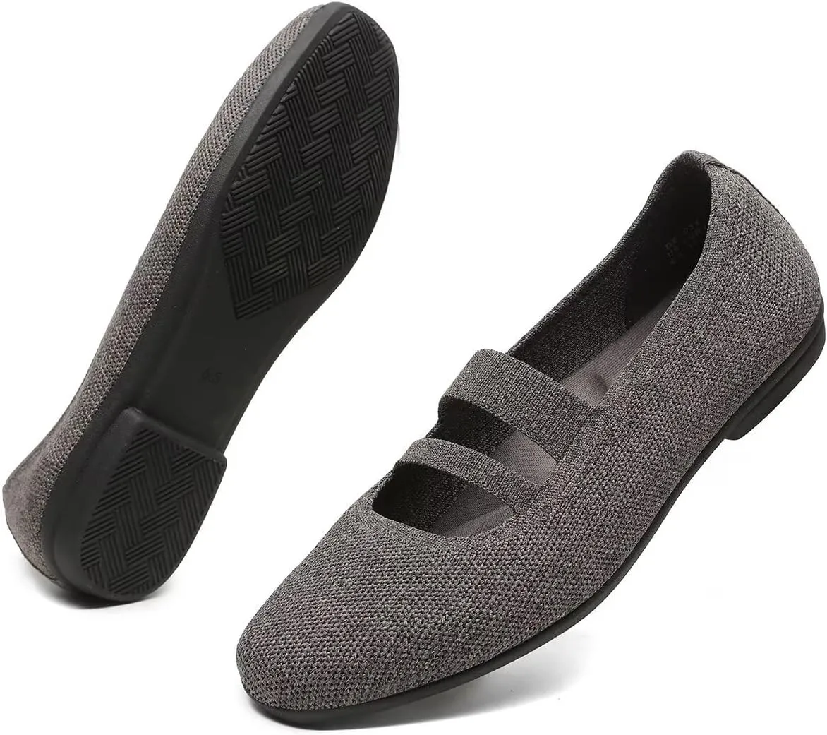 Women’s Ballet Flats Knit Mary Jane Flat Comfort Walking Slip-on Dressy Work Driving Shoes with Straps