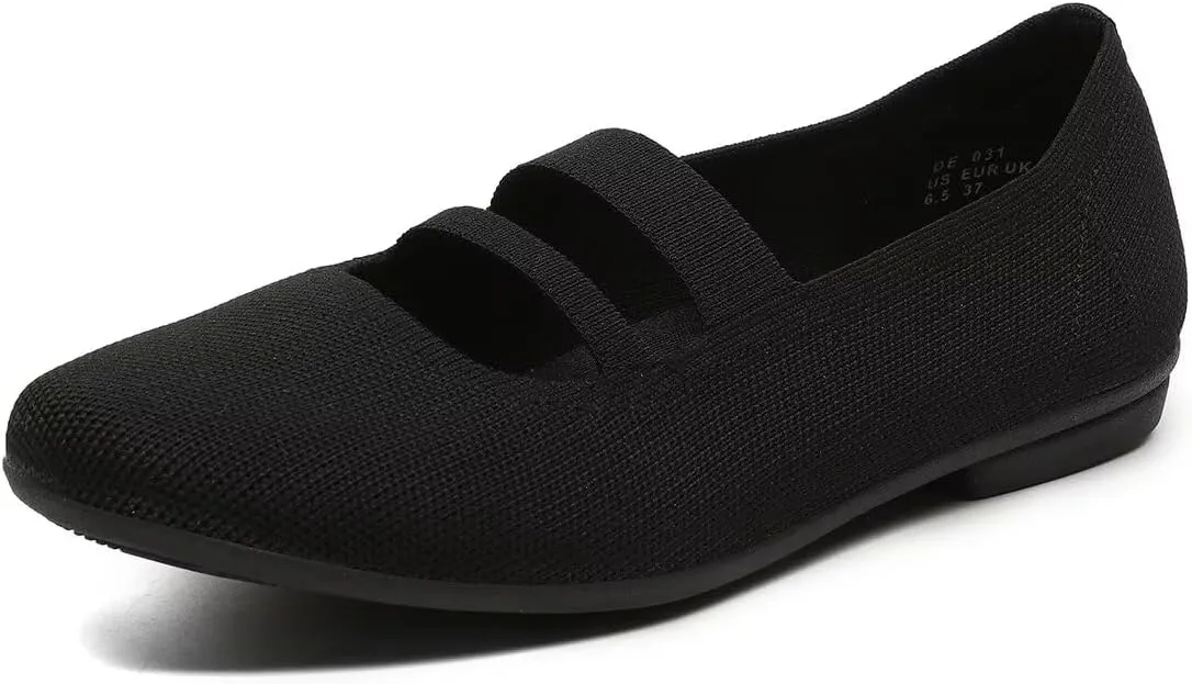 Women’s Ballet Flats Knit Mary Jane Flat Comfort Walking Slip-on Dressy Work Driving Shoes with Straps