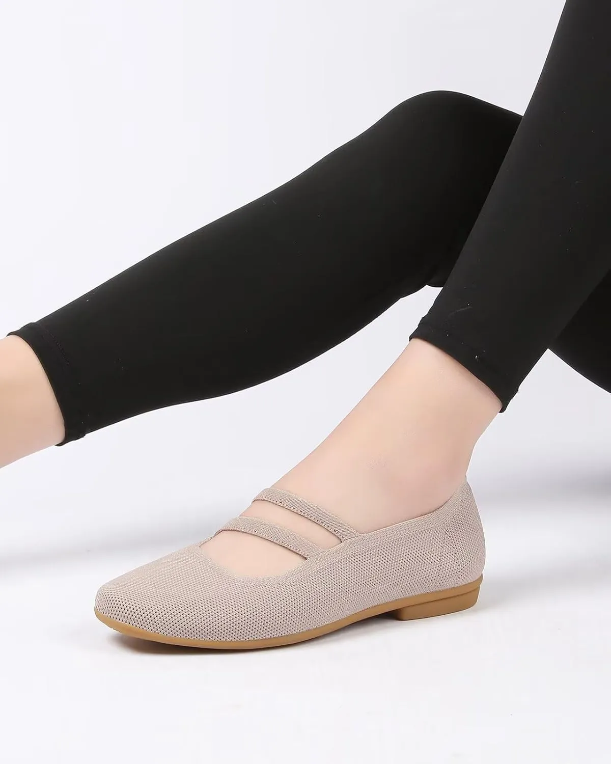 Women’s Ballet Flats Knit Mary Jane Flat Comfort Walking Slip-on Dressy Work Driving Shoes with Straps