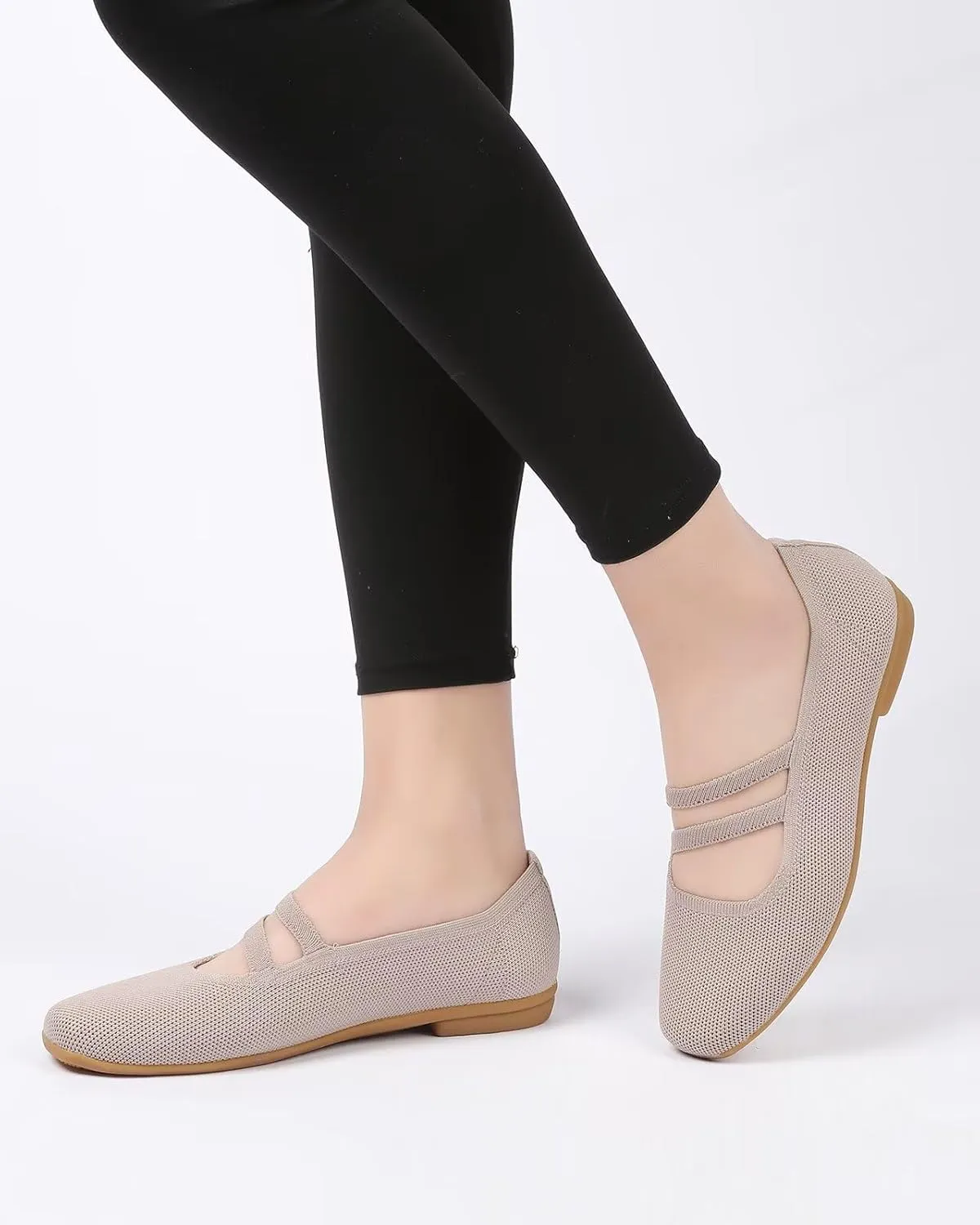 Women’s Ballet Flats Knit Mary Jane Flat Comfort Walking Slip-on Dressy Work Driving Shoes with Straps