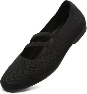 Women’s Ballet Flats Knit Mary Jane Flat Comfort Walking Slip-on Dressy Work Driving Shoes with Straps