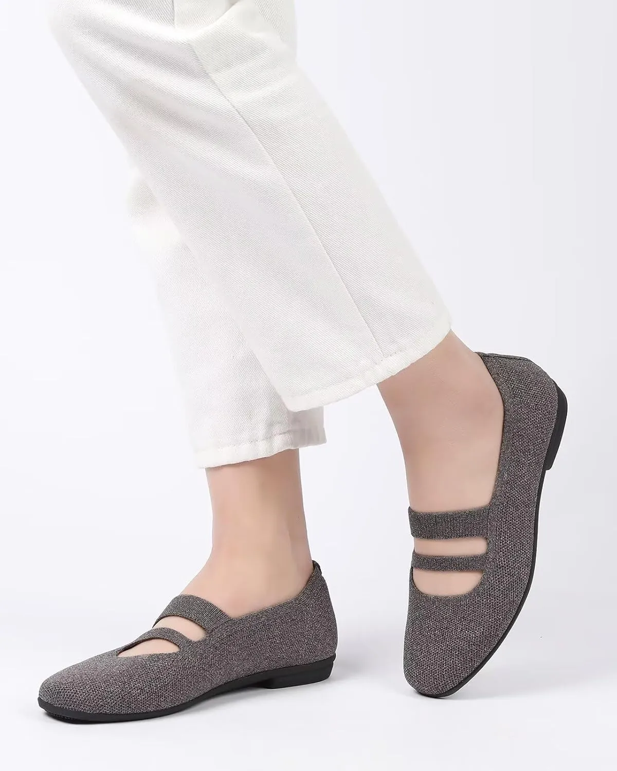 Women’s Ballet Flats Knit Mary Jane Flat Comfort Walking Slip-on Dressy Work Driving Shoes with Straps