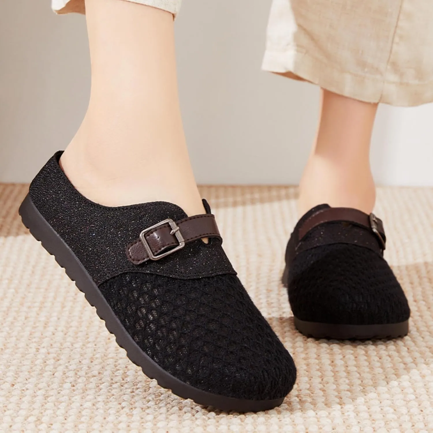 Women's Bohemian Slide Sandals - Lightweight Cotton Linen Woven Flat Shoes for Home, Beach, and Outdoor Use