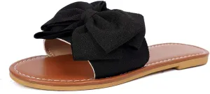 Women's Bow Knot Flat Sandals Open Toe Slides Summer Shoes Cute Slipper Single Band Dressy Flats
