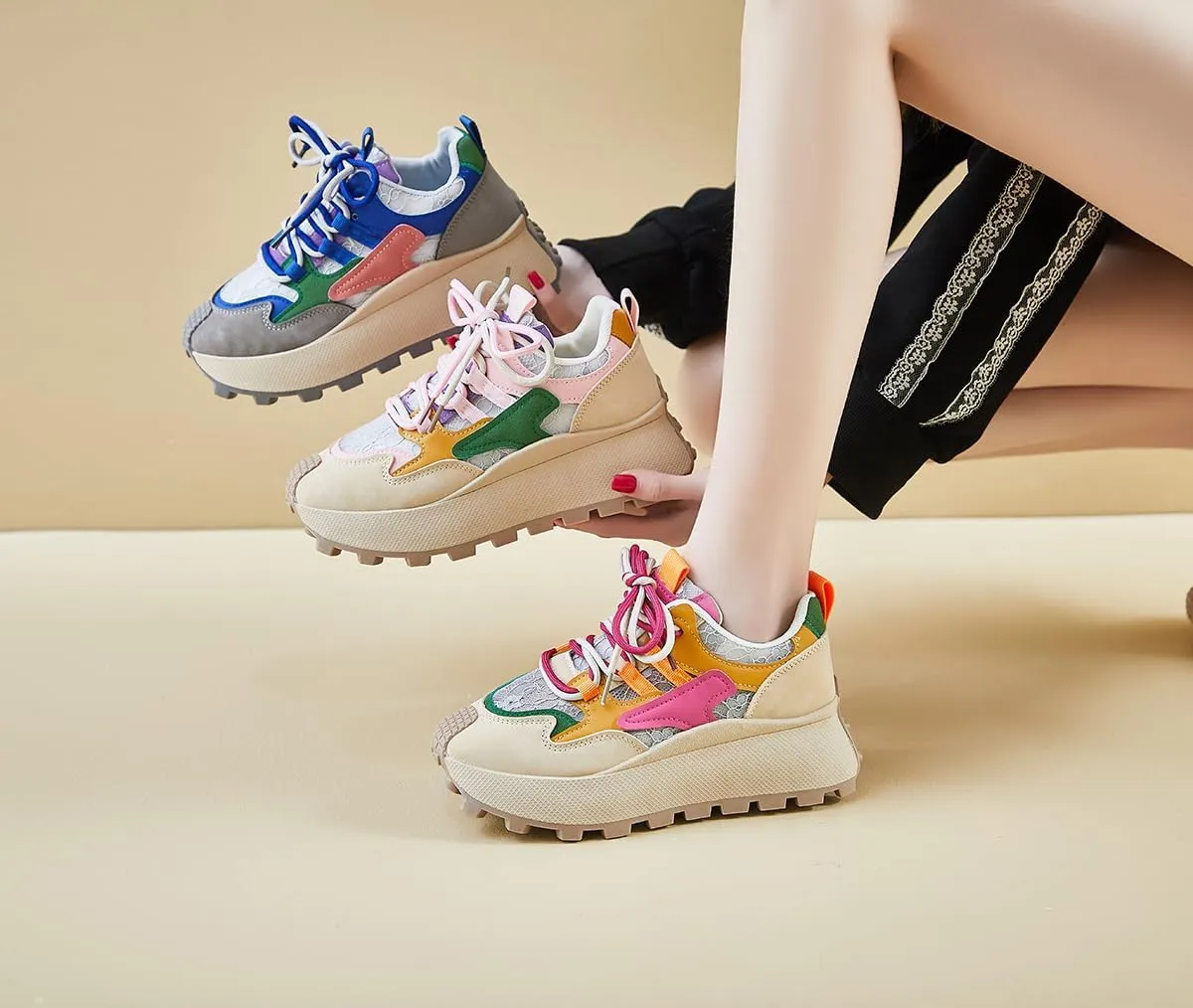 Women's Breathable Platform Sneakers Campus Fashion Lightweight Comfort Walking Shoes