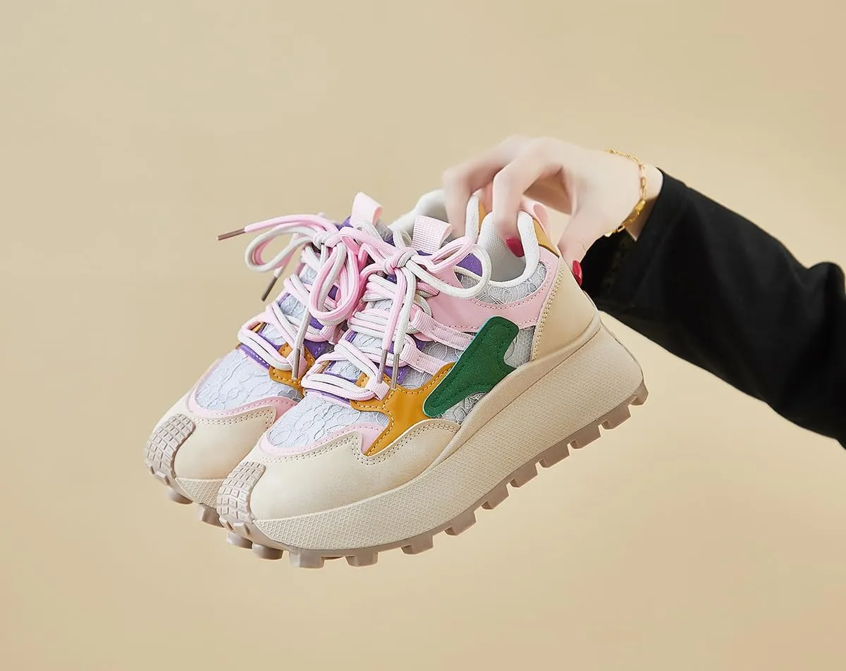 Women's Breathable Platform Sneakers Campus Fashion Lightweight Comfort Walking Shoes