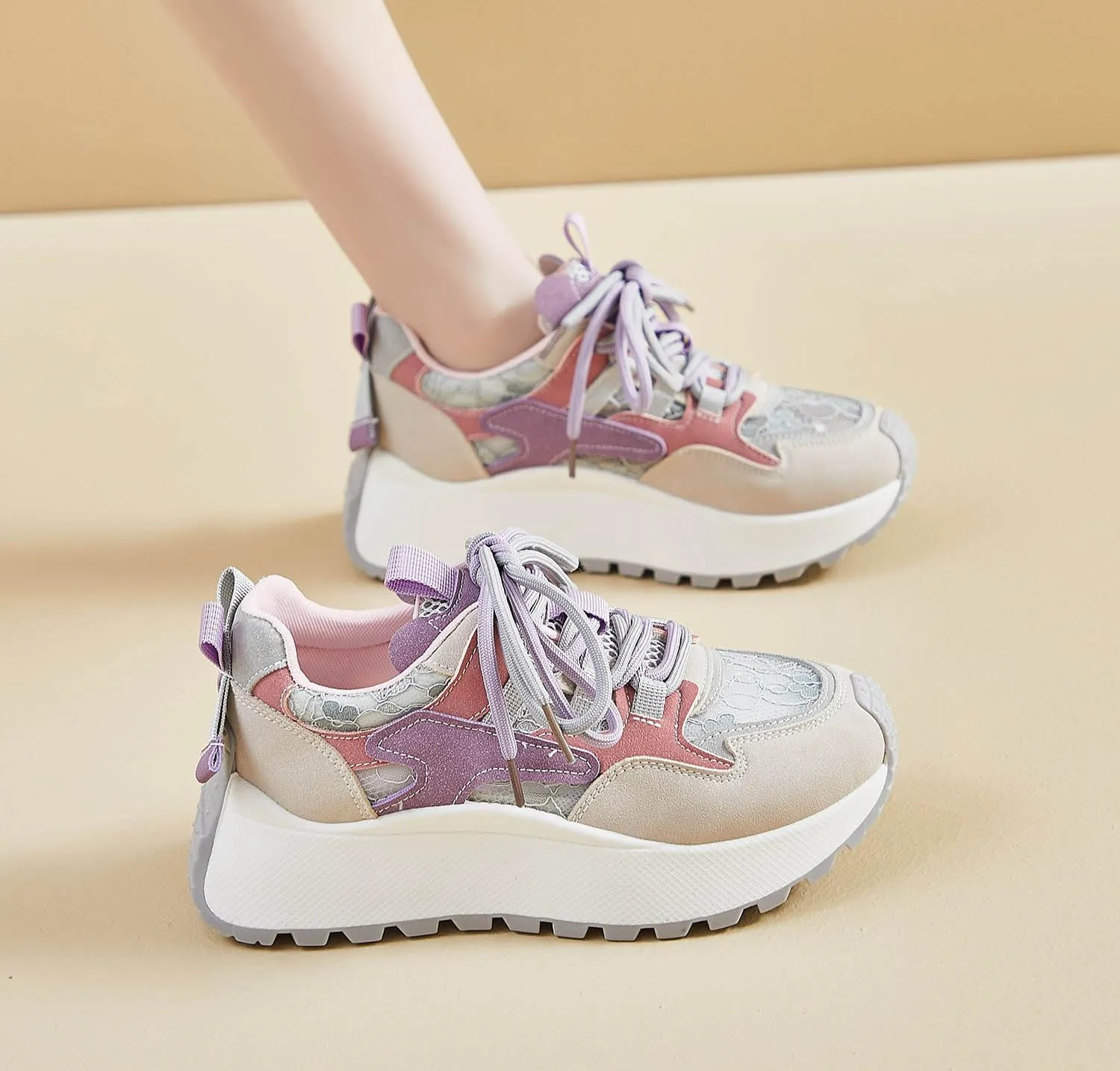 Women's Breathable Platform Sneakers Campus Fashion Lightweight Comfort Walking Shoes