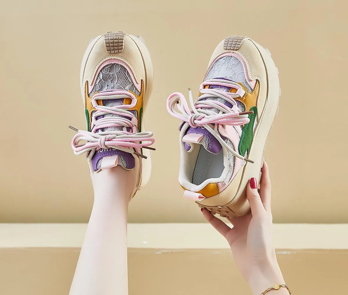 Women's Breathable Platform Sneakers Campus Fashion Lightweight Comfort Walking Shoes