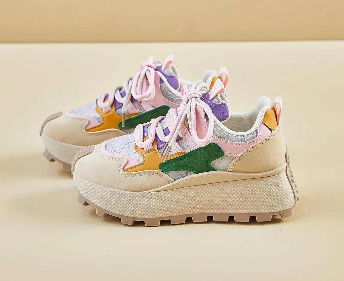 Women's Breathable Platform Sneakers Campus Fashion Lightweight Comfort Walking Shoes