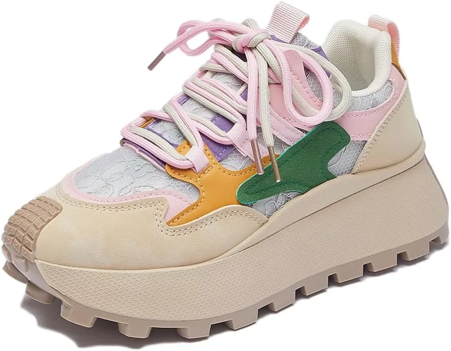 Women's Breathable Platform Sneakers Campus Fashion Lightweight Comfort Walking Shoes