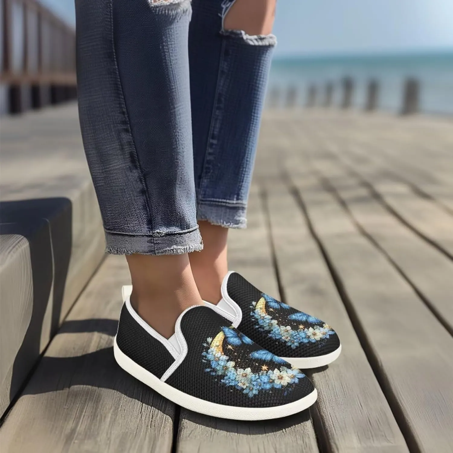 Women's Butterfly Wedding Shoes Wide Toe Walking Flats Leisure Loafers Memory Foam Tennis Shoes