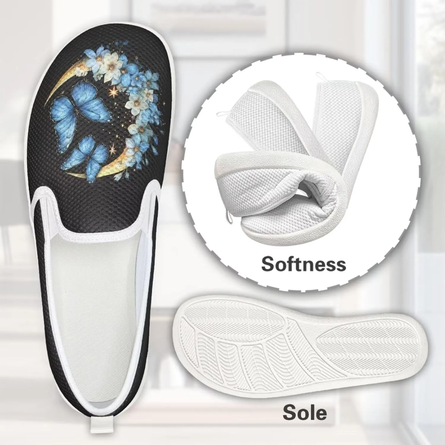 Women's Butterfly Wedding Shoes Wide Toe Walking Flats Leisure Loafers Memory Foam Tennis Shoes