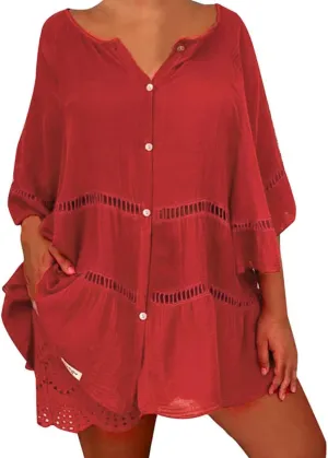 Womens Button Down Shirts 2025 Button Down Shirts V Neck Cotton Linen Light Blouse Jacket Casual Oversized Tshirts
