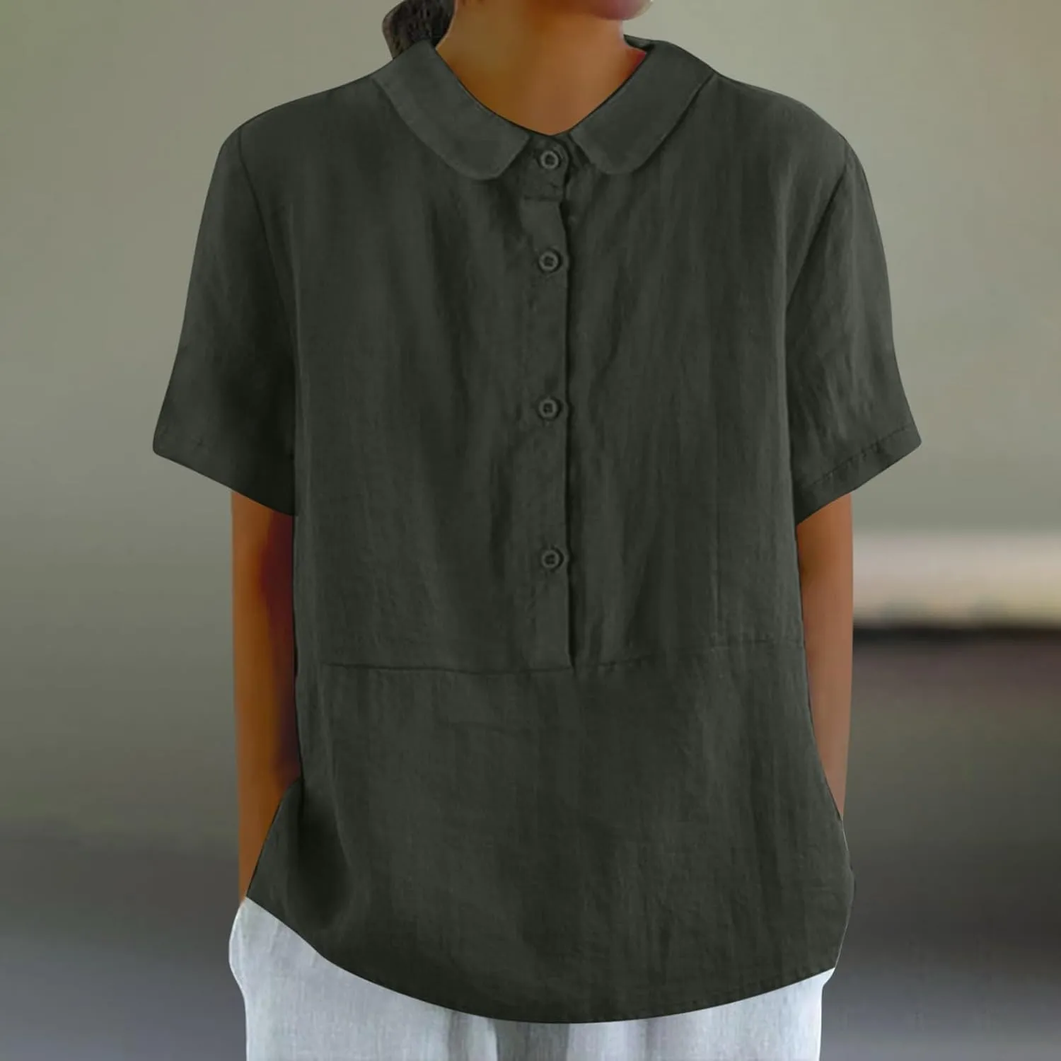 Women's Casual Shirt 2025 Summer Casual Button Down Short Sleeve Shirts Fashion Cotton Linen Shirt Top with Pocket