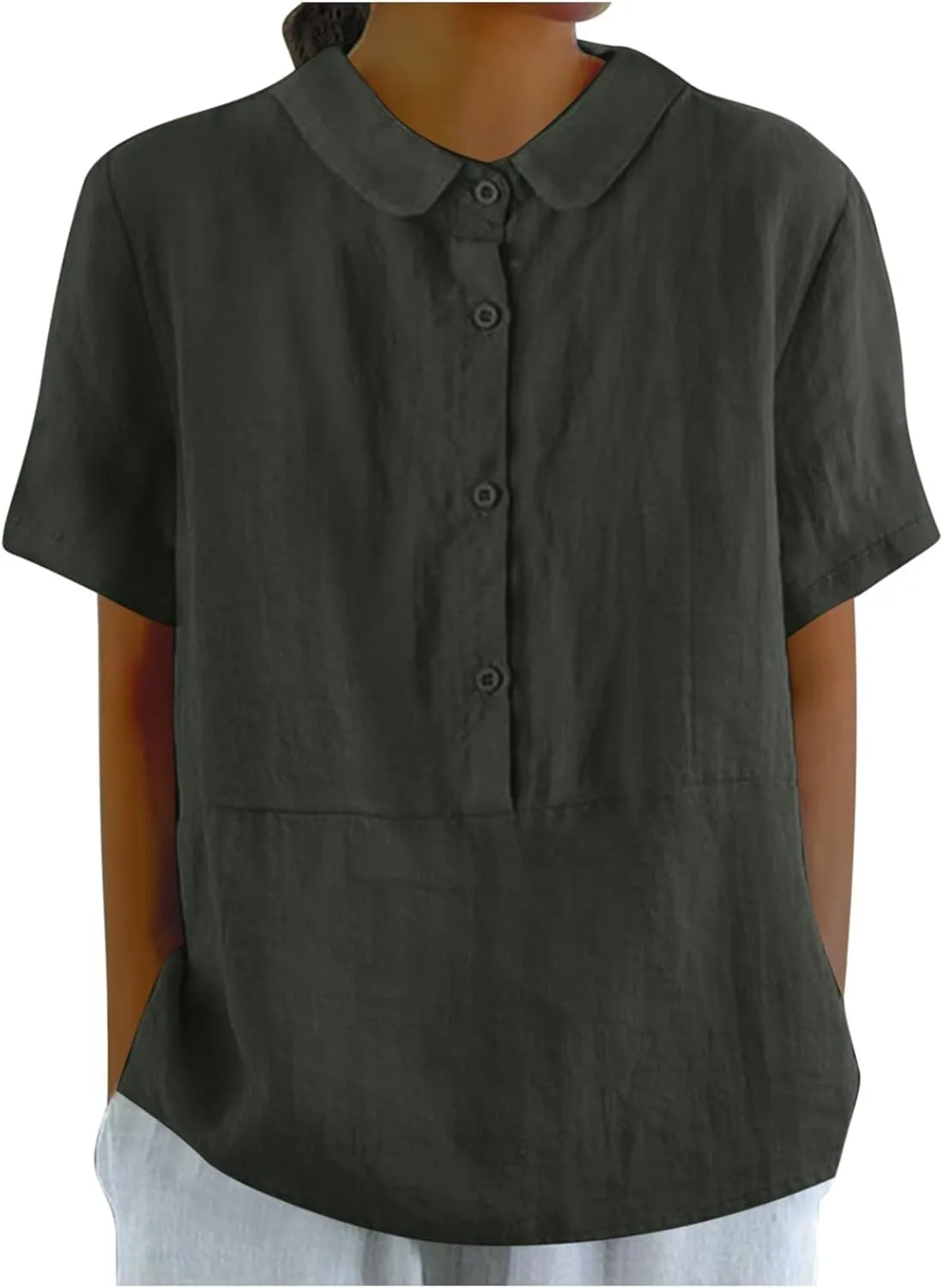 Women's Casual Shirt 2025 Summer Casual Button Down Short Sleeve Shirts Fashion Cotton Linen Shirt Top with Pocket