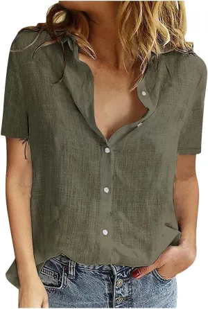 Women's Casual Shirt 2025 Summer High Low Cotton Linen Shirt Button Down Embroidered Blouse Long Sleeve Tunic Tops