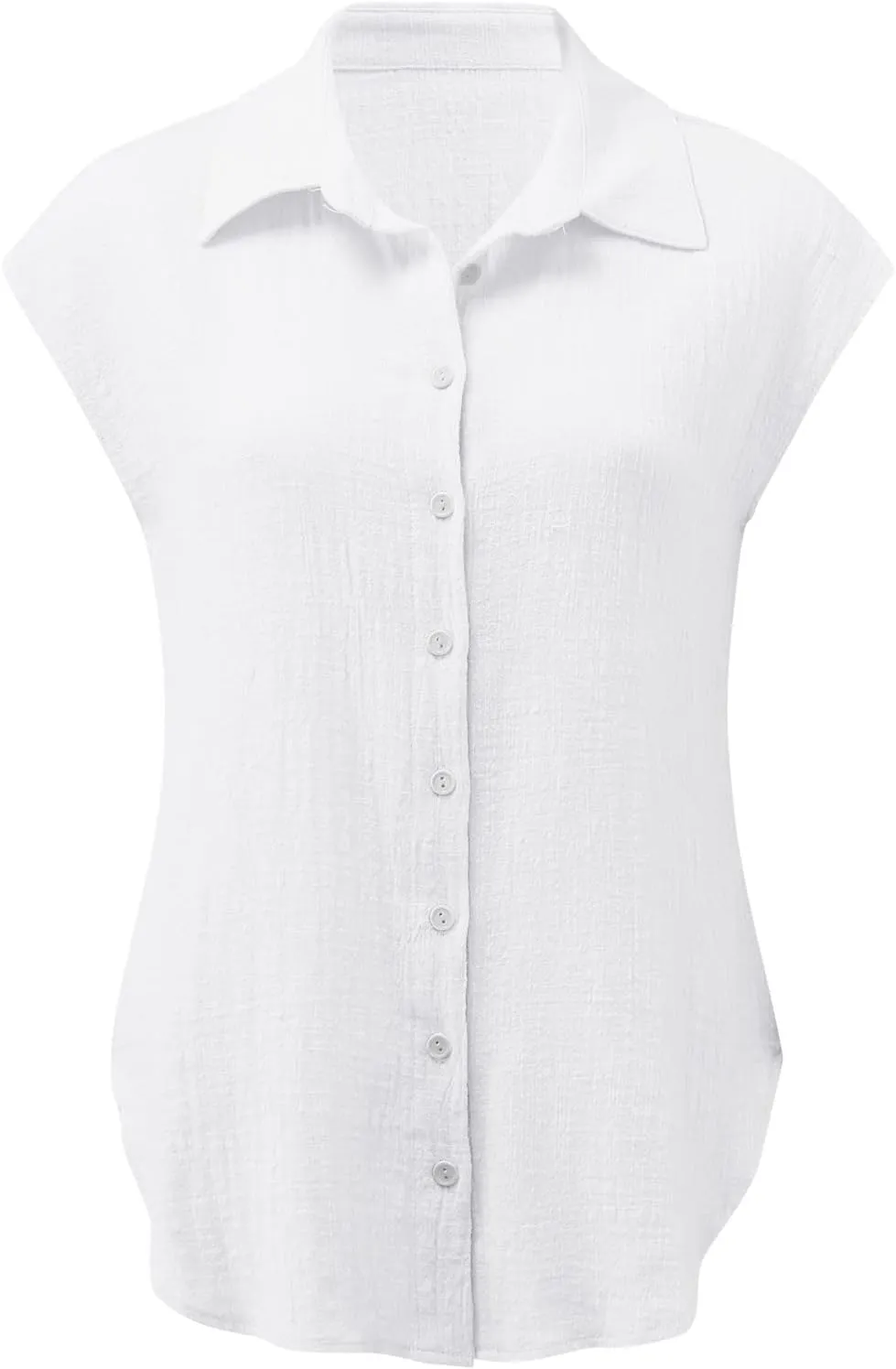 Women's Casual Shirt 2025 Summer Rolled Cuffed Short Sleeve Blouse Ladies Casual V Neck Shirts Beach Cotton Tops