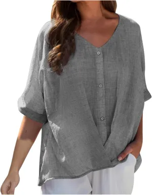Womens Casual Shirts 2025 Summer Lightweight Linen Button up Shirts Casual Long Sleeve Shirt Collared Blouse Tops