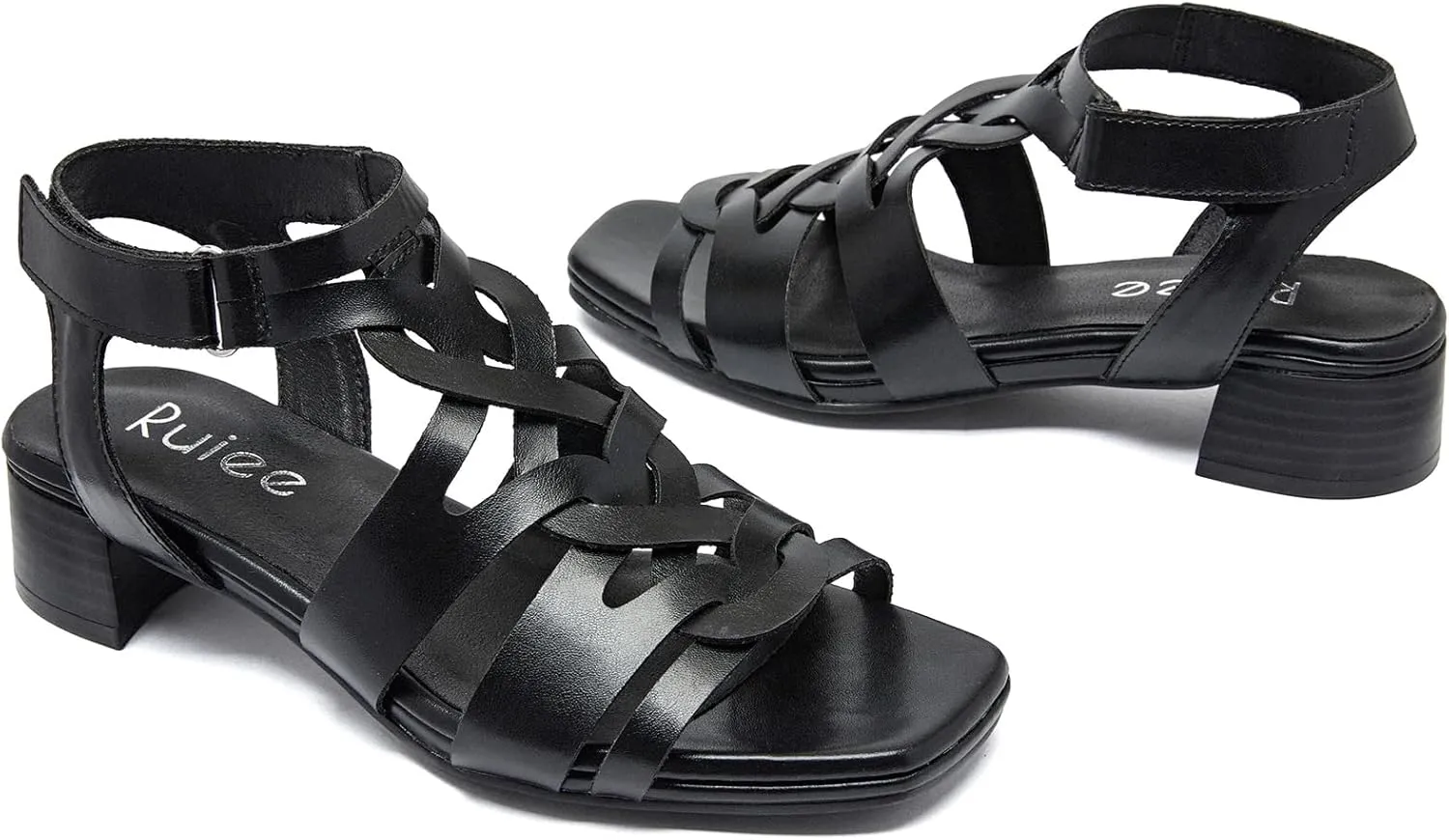 Women's Chunky Heeled Sandals - Block Low Heels Summer Ankle Strappy Square Open Toe Dressy Wedding Sandals for Women.