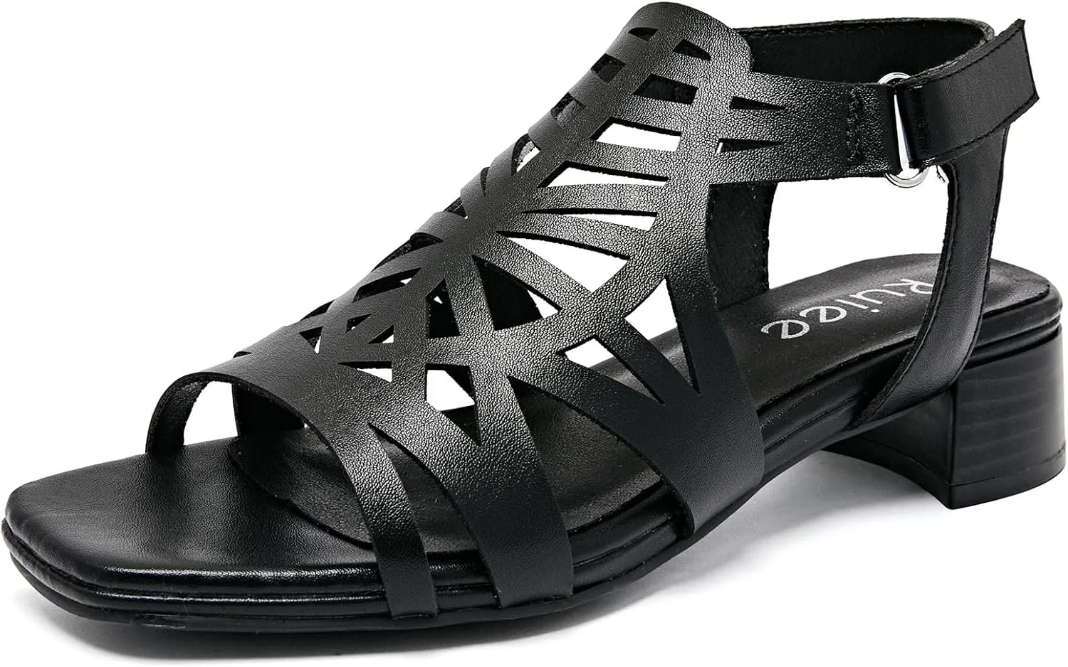 Women's Chunky Heeled Sandals - Block Low Heels Summer Ankle Strappy Square Open Toe Dressy Wedding Sandals for Women.