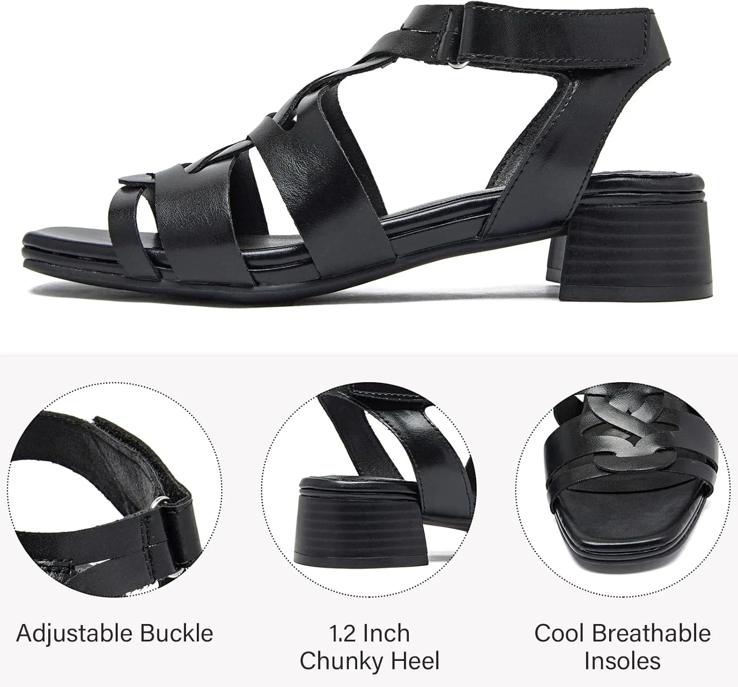 Women's Chunky Heeled Sandals - Block Low Heels Summer Ankle Strappy Square Open Toe Dressy Wedding Sandals for Women.