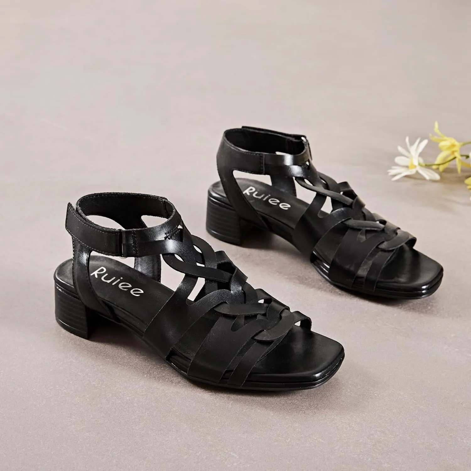 Women's Chunky Heeled Sandals - Block Low Heels Summer Ankle Strappy Square Open Toe Dressy Wedding Sandals for Women.