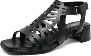 Women's Chunky Heeled Sandals - Block Low Heels Summer Ankle Strappy Square Open Toe Dressy Wedding Sandals for Women.