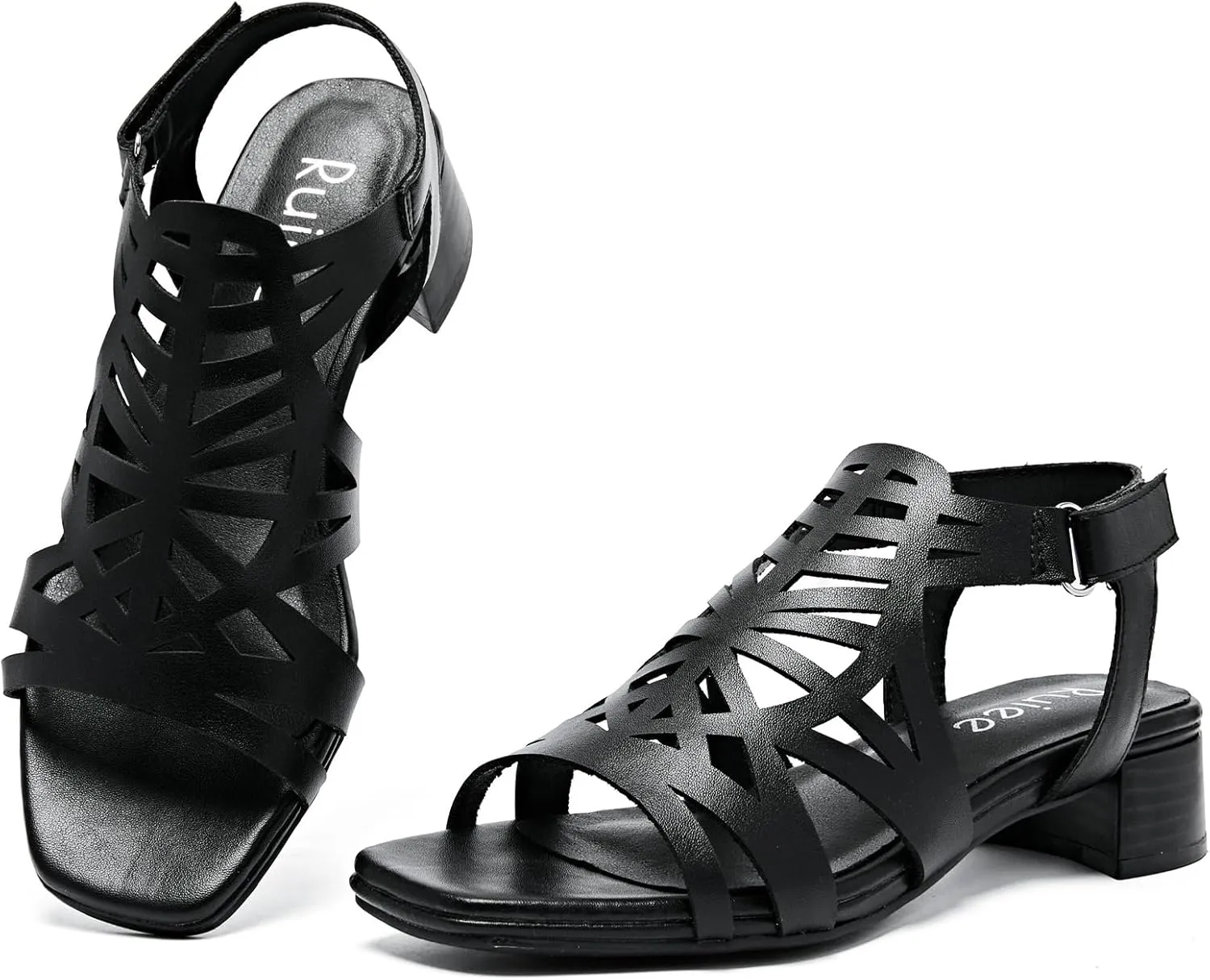 Women's Chunky Heeled Sandals - Block Low Heels Summer Ankle Strappy Square Open Toe Dressy Wedding Sandals for Women.