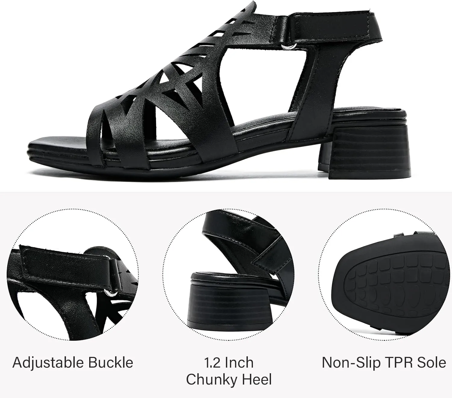 Women's Chunky Heeled Sandals - Block Low Heels Summer Ankle Strappy Square Open Toe Dressy Wedding Sandals for Women.