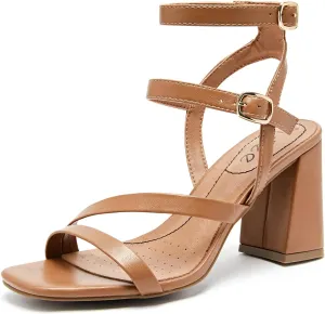 Women's Chunky Heeled Sandals - Square Open Toe Ankle Strappy Dressy Pump Heels Wedding Party Shoes for Women.