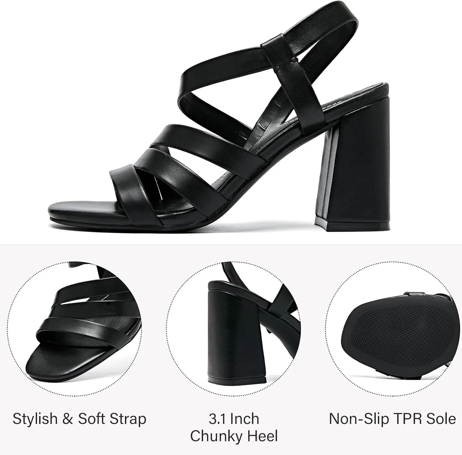 Women's Chunky Heeled Sandals - Square Open Toe Ankle Strappy Dressy Pump Heels Wedding Party Shoes for Women.