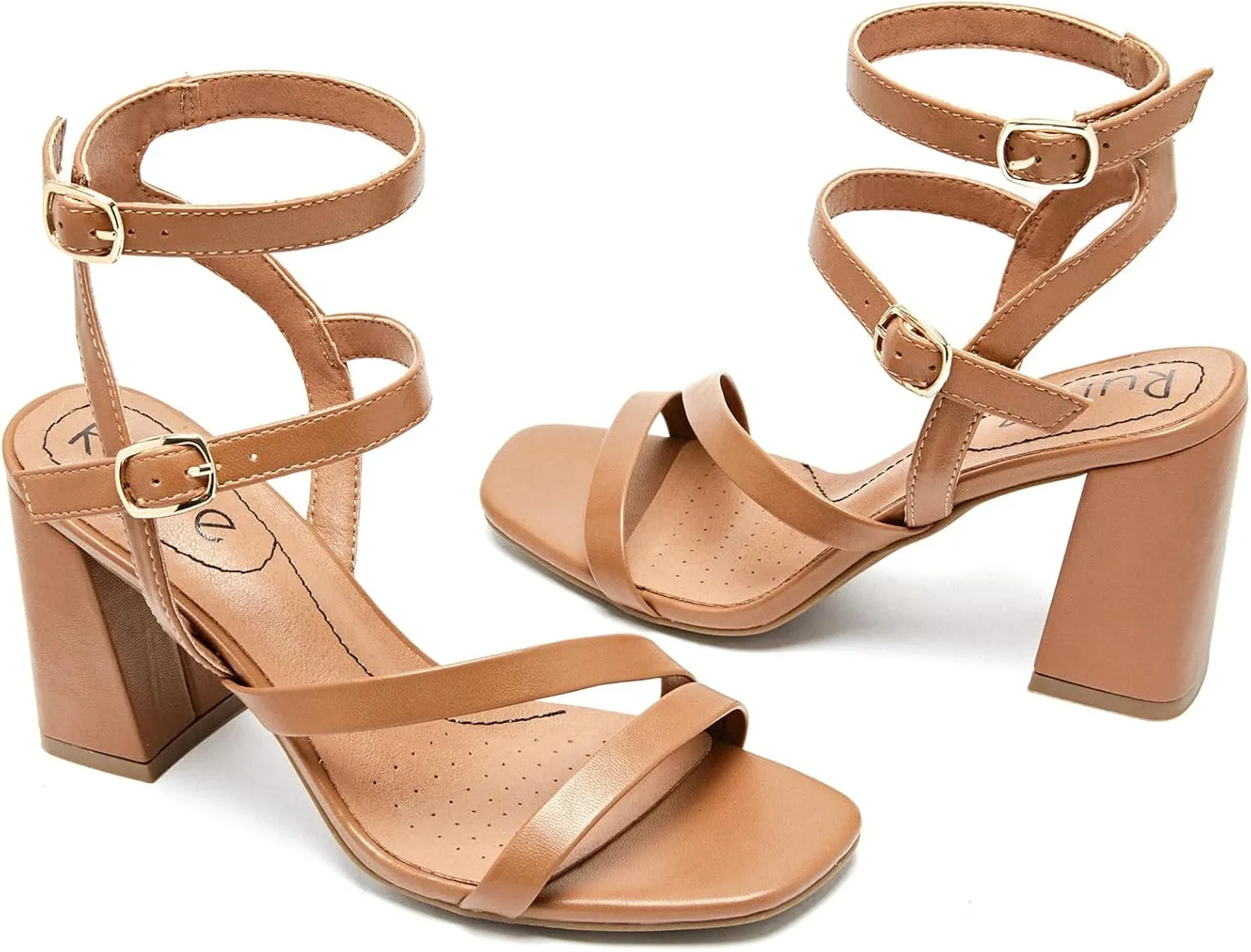 Women's Chunky Heeled Sandals - Square Open Toe Ankle Strappy Dressy Pump Heels Wedding Party Shoes for Women.