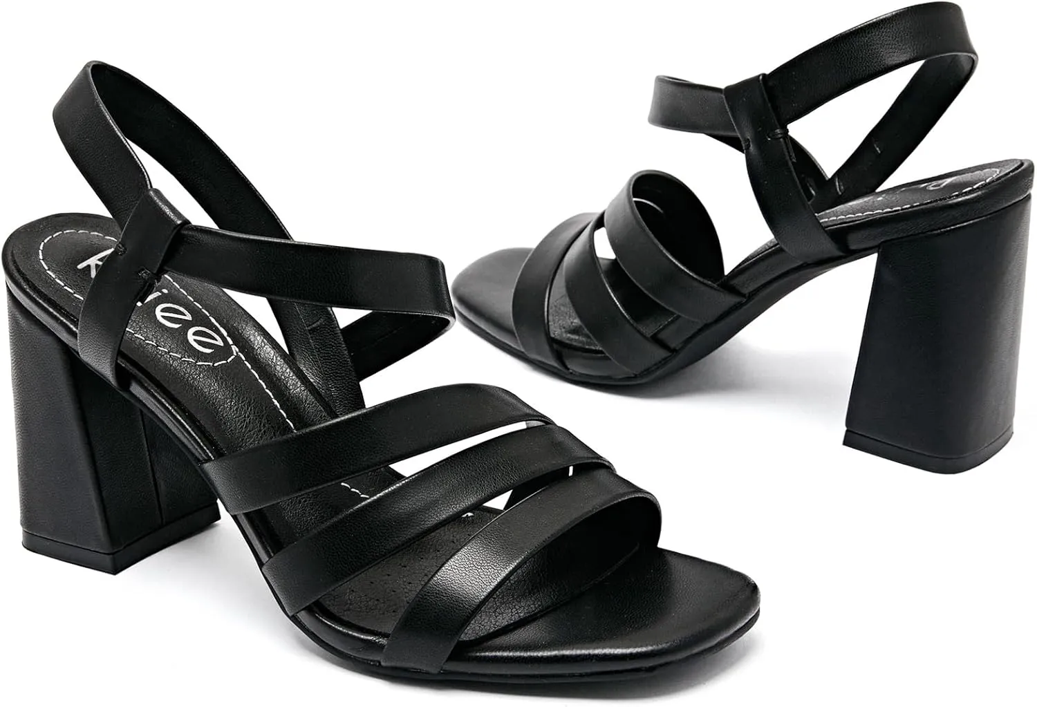 Women's Chunky Heeled Sandals - Square Open Toe Ankle Strappy Dressy Pump Heels Wedding Party Shoes for Women.