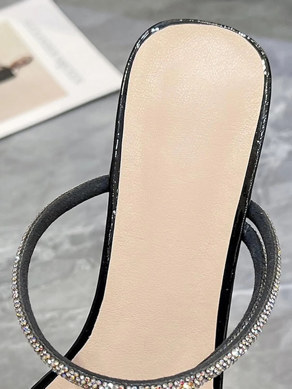 Women's Clear Rhinestone Square Open Toe Low Block Chunky Heels Sandals Strappy Shoes