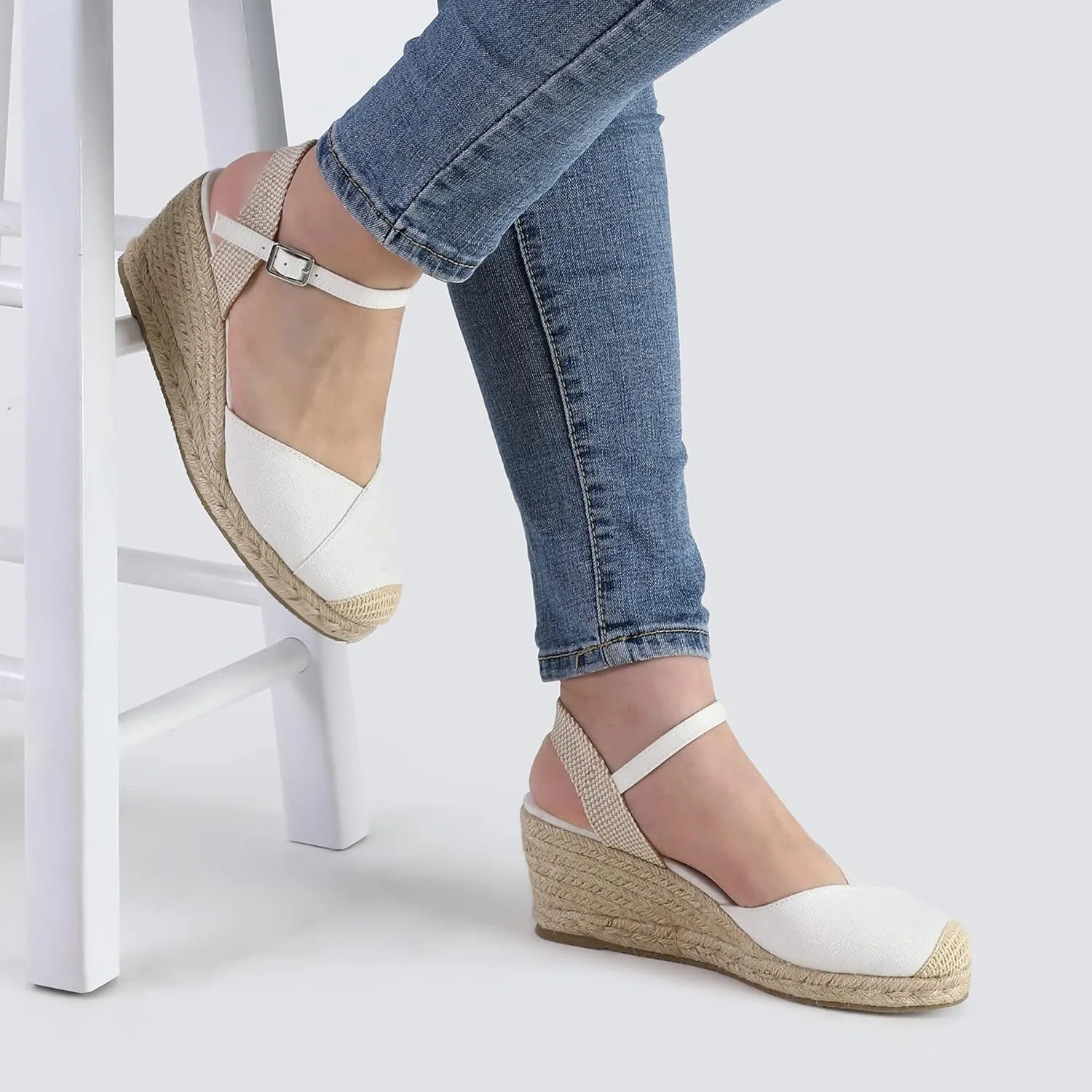 Women's Closed Toe Platform Sandals Summer Buckle Ankle Strap Espadrilles Wedge Sandals