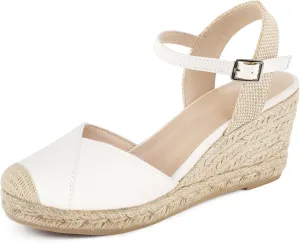Women's Closed Toe Platform Sandals Summer Buckle Ankle Strap Espadrilles Wedge Sandals