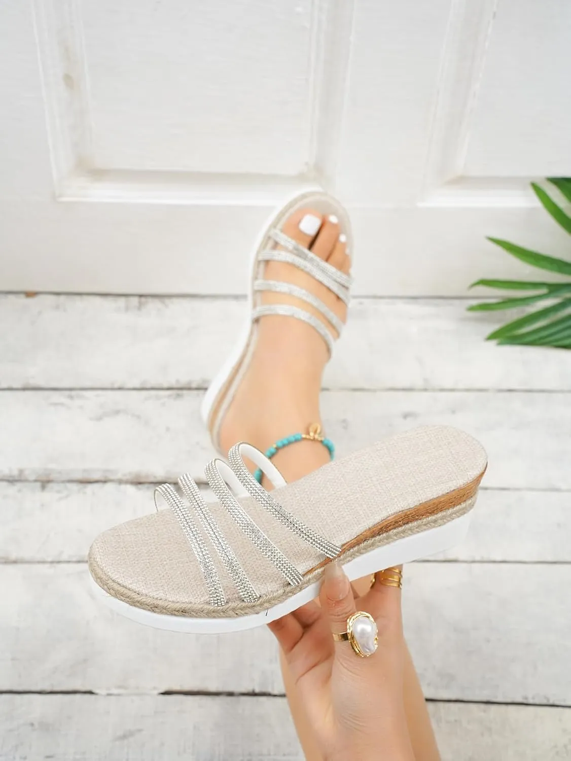 Women's Comfortable Peep Toe Platform Slides Backless Espadrille Slide Sandals Flatform Slides Slip on Platform Wedge Slide Sandals Arch Support for Walking