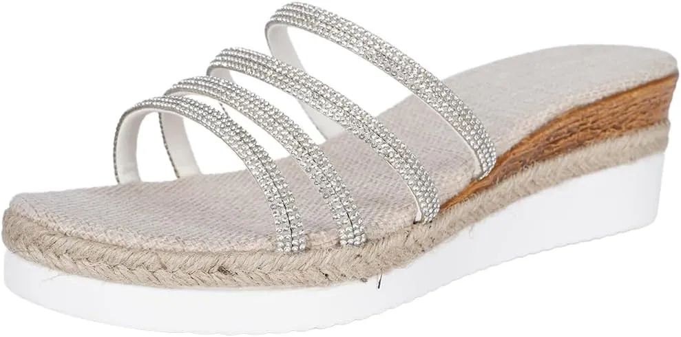 Women's Comfortable Peep Toe Platform Slides Backless Espadrille Slide Sandals Flatform Slides Slip on Platform Wedge Slide Sandals Arch Support for Walking