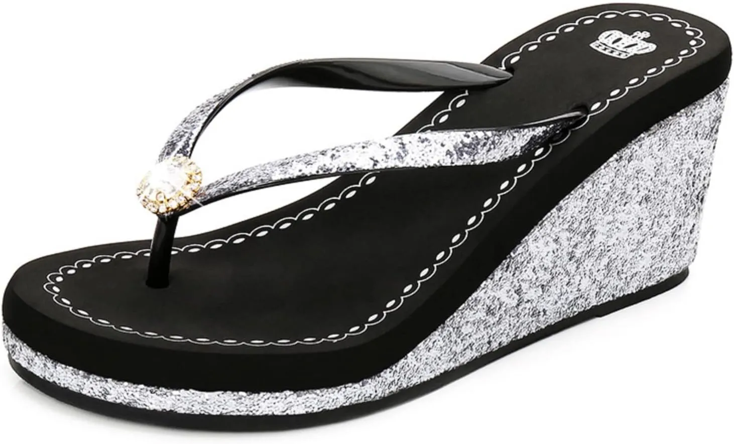 Women's Crystal Sequin Wedge Flip-Flops,Summer Arch Support Beach Slides,Non-Slip Platform Flip Flop Sandals.
