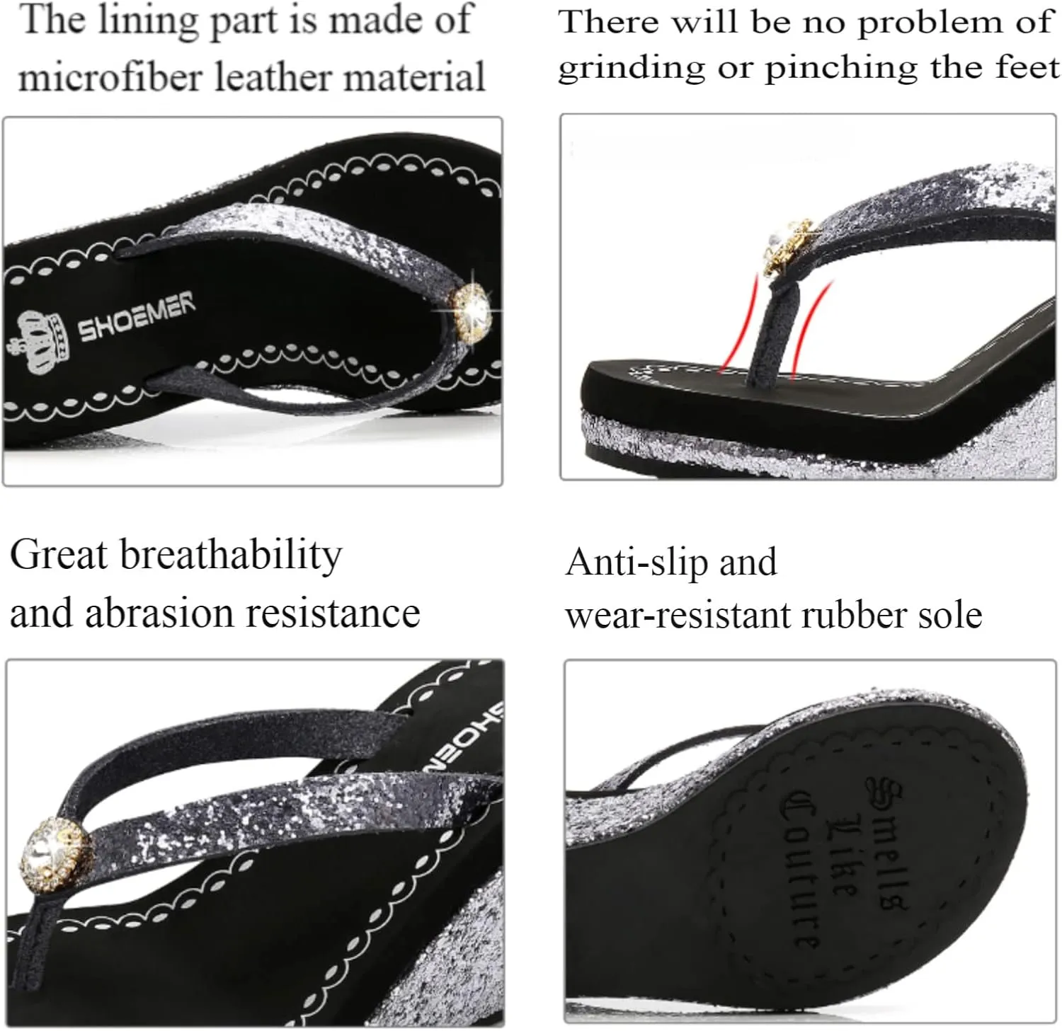 Women's Crystal Sequin Wedge Flip-Flops,Summer Arch Support Beach Slides,Non-Slip Platform Flip Flop Sandals.