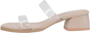 Women's Double Strap Clear Sandals Open Toe Slip On Mules Low Heel Transparent Sandals, Comfort Block Heels Clear Sandals for Women